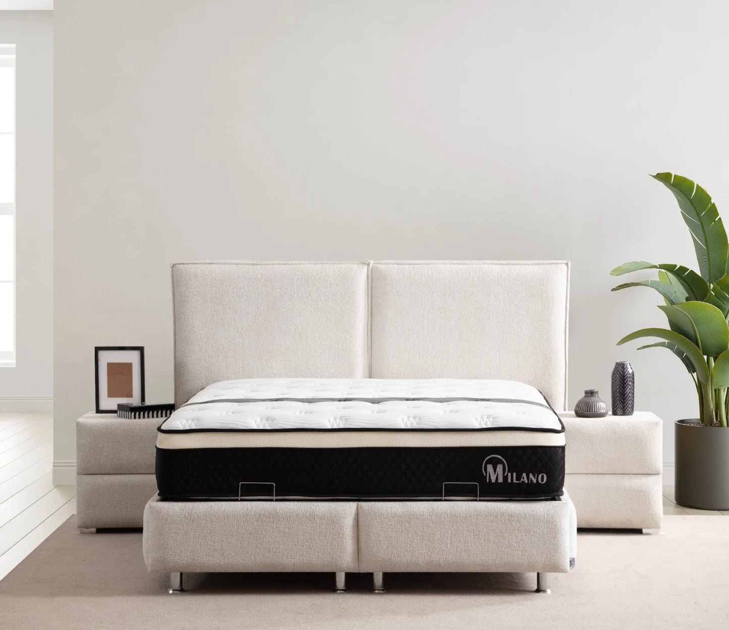 Lit coffre Maya Chenille Blanc Cassé 140x190 / 160x200 /180x200