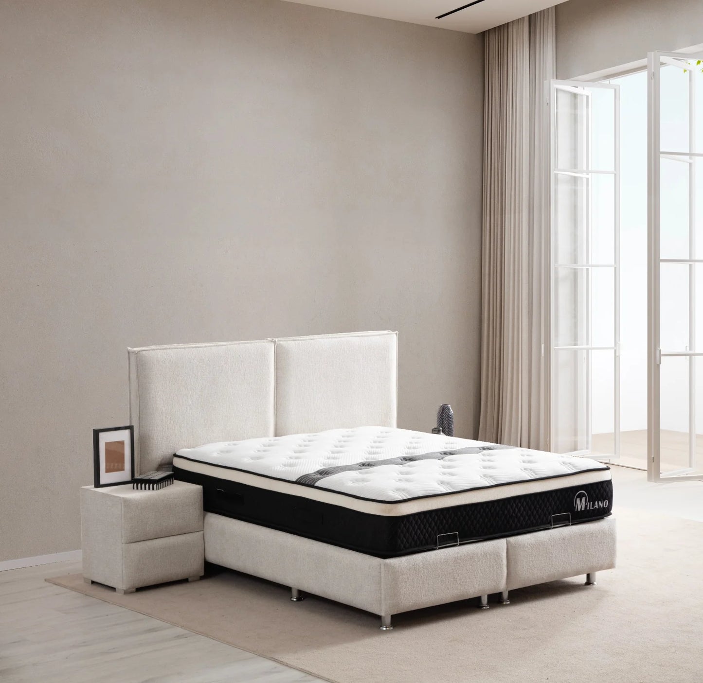 Lit coffre Maya Chenille Blanc Cassé 140x190 / 160x200 /180x200