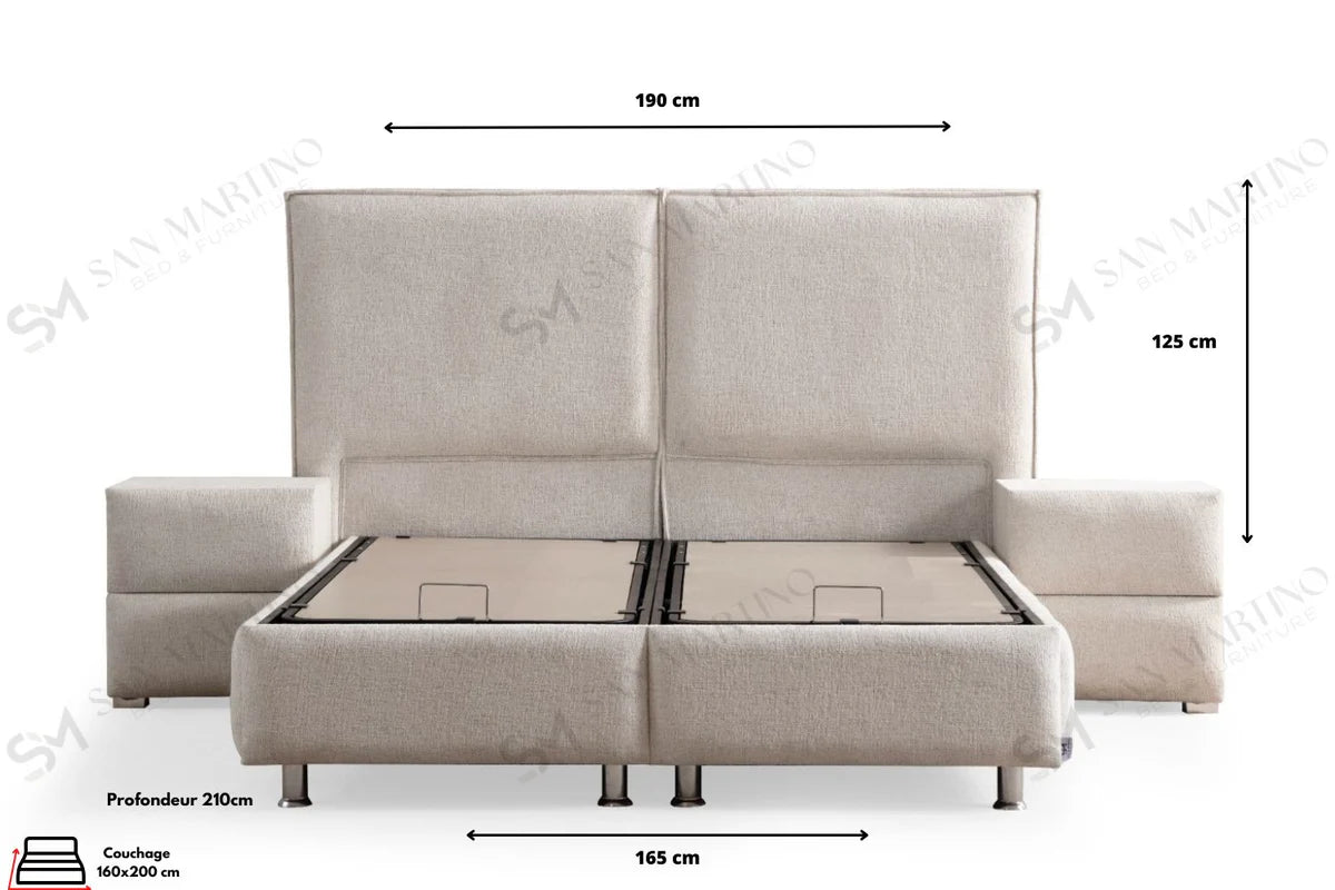 Lit coffre Maya Chenille Blanc Cassé 140x190 / 160x200 /180x200
