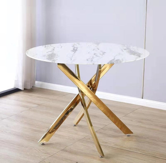 Table à manger Olivia ronde transparent pied doré