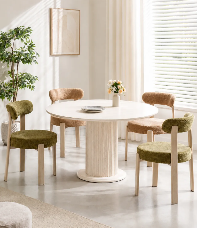 Table à manger ronde Axel travertin MDF