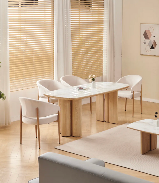Table à manger Trinity céramique hêtre marbre beige 180cm