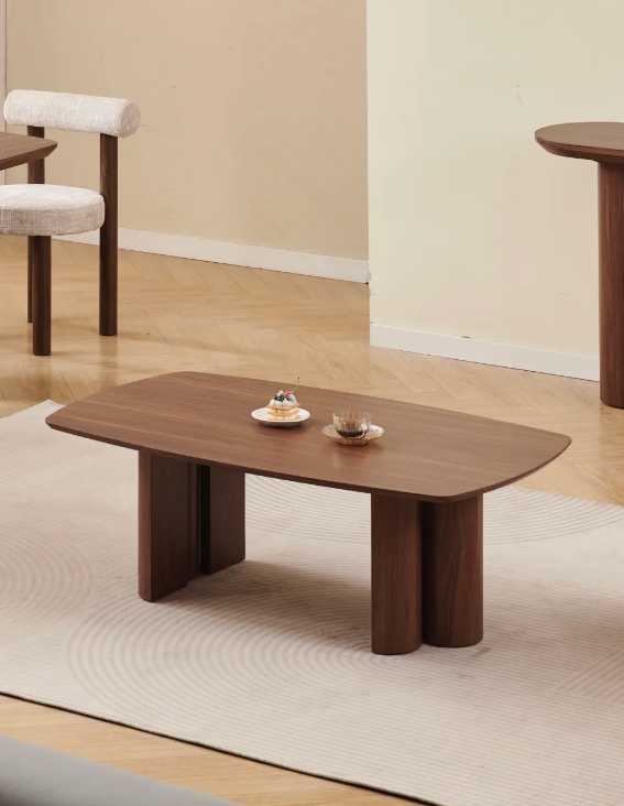 Table basse Trinity céramique noyer travertin 120cm