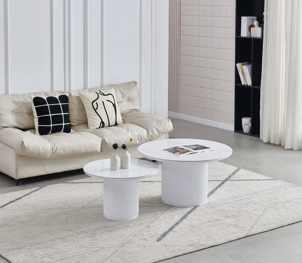 Table basse Gigogne duo pila MDF travertin 60-80cm