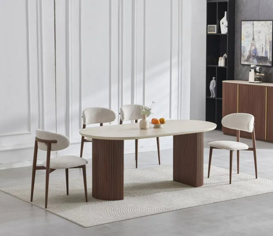 Table à manger Calypso céramique travertin noyer 180cm