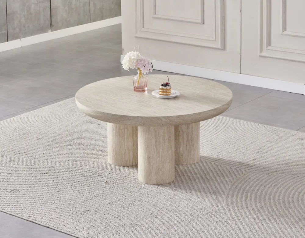 Table basse Maya travertin MDF ⌀ 90cm