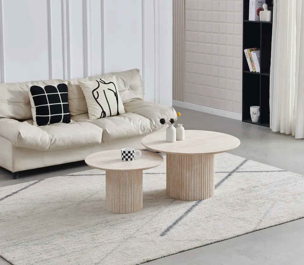 Table basse Gigogne duo pila céramique marbre blanc 60-80cm