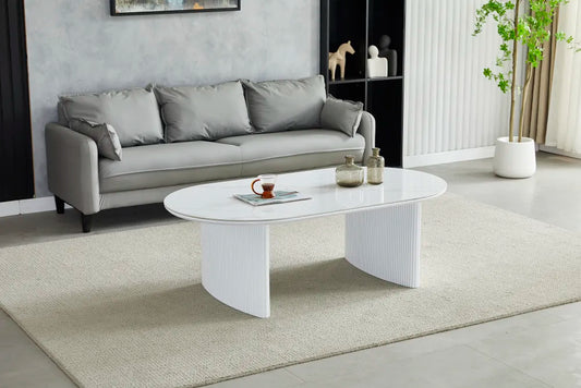 Table basse Joséphine céramique marbre blanc 120cm