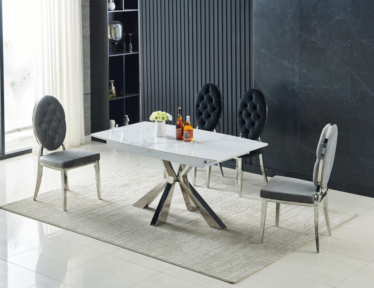 Table à manger à rallonge Spike pied doré marbre blanc 160-200cm