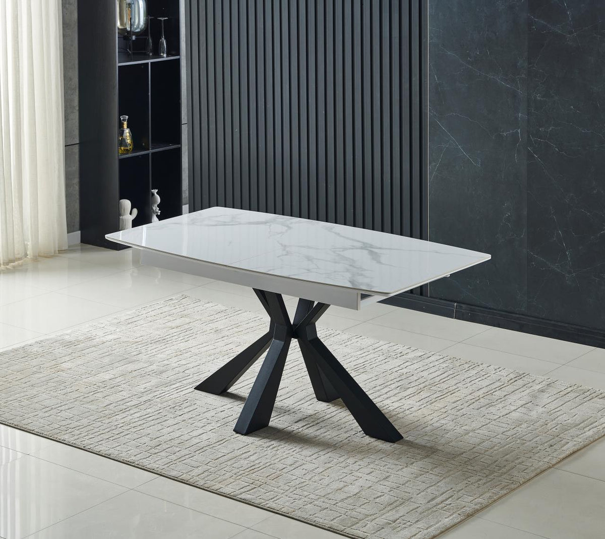 Table à manger à rallonge Spike pied doré marbre blanc 160-200cm